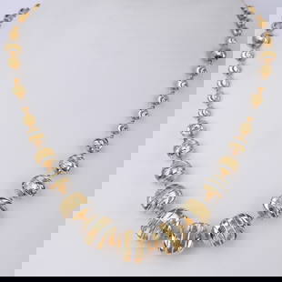 18 K / 750 Hallmarked Yellow and White Gold Chain Necklace: 18 K / 750 Hallmarked Yellow and White Gold Chain Necklace Gross metal weight - 32.930 g Chain Length - 20 inches Italian Make Beaded Design Certificate of authenticity from HGL