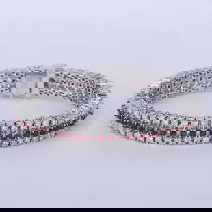 14K White Gold 3 Line Rubies & Diamonds Tennis Bracelet: 14 K / 585 White Gold 3 Line Tennis Bracelet with Rubies & Diamonds  3 line Tennis Bracelet with Rubies & Diamonds Bracelet with side hinges and tongue lock Extra side lock for security Hand crafted