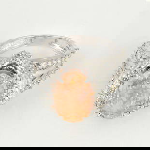 IGI Certified 14 K Gold PADPARADSCHA ( SUNSET) Sapphire & Diamond Ring: IGI Certified 14 K Very Exclusive Designer White Gold Padparadscha Sapphire (GRS certified) and Diamond Ring Gross gold weight - 8.700 g 14 K solid hallmarked White gold Dimensions - 17 mm X 15 mm