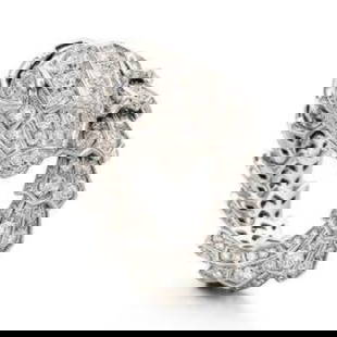 14 K / 585 White Gold Bvlgari style Serpenti Diamond Ring: 14 K / 585 White Gold Bvlgari style Serpenti Diamond Ring 14 K Hallmarked White Gold Gross gold Weight - 13.990 g Ring Size - US 7 Designed as a serpent with pear-shaped Diamond eyes S