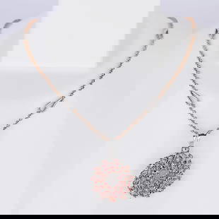 14 K / 585 White Gold Padparadscha Sapphire and Diamond Pendant Necklace: 14 K / 585 White Gold Padparadscha Sapphire and Diamond Pendant Necklace Pendant in 14 K White Gold Gross metal weight - 12.450 g Chain Weight -