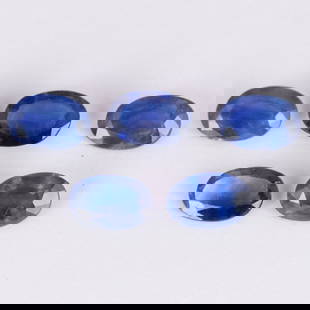 IGI Certified 2.40 ct. Set of 5 Blue Sapphires - MADAGASCAR: IGI Certified 2.40 ct. Set of 5 Blue Sapphires - MADAGASCAR Color - Blue and Deep Blue Cut - Oval Mixed cut Clarity - SI Ct. Weight - 0.48 + 0.44 + 0.55 + 0.38 + 0.55 = 2.40 ct. Dimensions - 6