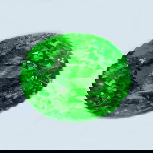 GRS Certified 4.26 ct. Tsavorite Garnet Untreated KENYA: GRS Cert. 4.26 ct. Tsavorite (Grossularite - Garnet) Untreated - KENYA Cut - Oval Brilliant Step Cut Color - Vivid Green Clarity - VS Ct. Weight - 4.26 ct. Dimensions - 10.65 x 8.58 x 6.13