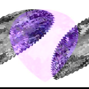 GIA Certified 46.01 ct. Purple Amethyst - BRAZIL: GIA Certified 46.01 ct. Purple Amethyst - BRAZIL Color - Purple Cut - Pear faceted double cabochon Ct. wt.- 46.01 ct. Clarity - VVS Dimensions - 25.25 x 23.83 x 16.39 mm Origin -