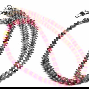 107.00 ct. Multi color Sapphire Heishi Beads Necklace: 107.00 ct. Natural Multicolor Sapphire Heishi Beads Single strand Necklace Color - Multicolor Shape - Heishi beads Gem Weight - 107.00 ct. Size - 4 to 6 mm Approx. With sterli