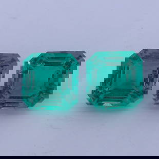 10.19 ct. Pair of Emeralds - COLUMBIA: 10.19 ct. Pair of Emeralds - COLUMBIA Weight - 10.19 ct. Color - Green Clarity - VS Cut - Cut-Cornered Cushion No. of Emeralds - 2 Origin - COLUMBIA