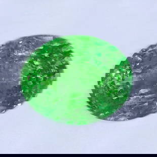 GRS Cert. 4.85 ct. Tsavorite Garnet Untreated - AFRICA: GRS Certified 4.85 ct. Tsavorite (Grossularite - Garnet) - Untreated - AFRICA Cut - Oval Brilliant Step Cut Color - Vivid Yellowish-Green Clarity - VS-SI Ct. Weight - 4.85 ct. Dimensions -