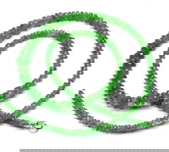 95 ct. Natural Tsavorite Garnet Beads Necklace: 95.00 ct. Natural Tsavorite Garnet Rondelle Beads Single Strand Necklace Color - Green Shape - Faceted Rondelle beads Gem Weight - 95.00 ct. Size - 3 to 8 mm Approx. With ster