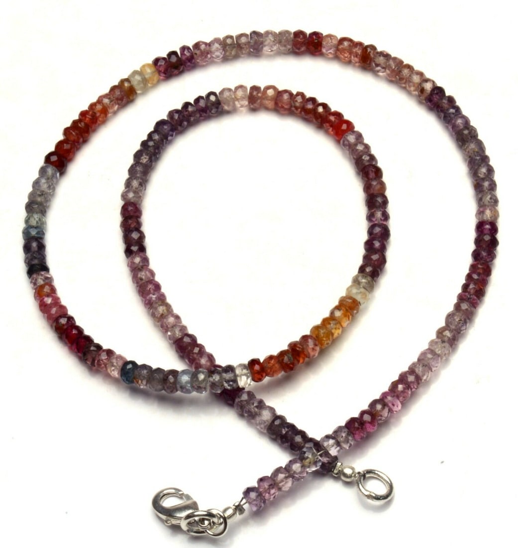 80.00 ct. Multi-color Spinel Rondelle Beads Necklace: 80.00 ct. Natural Multi-color Spinel Rondelle Beads Single strand Necklace Color - Multicolor Shape - Rondelle beads Gem Weight - 80.00 ct. Size - 4 mm Approx. With sterling silver locks