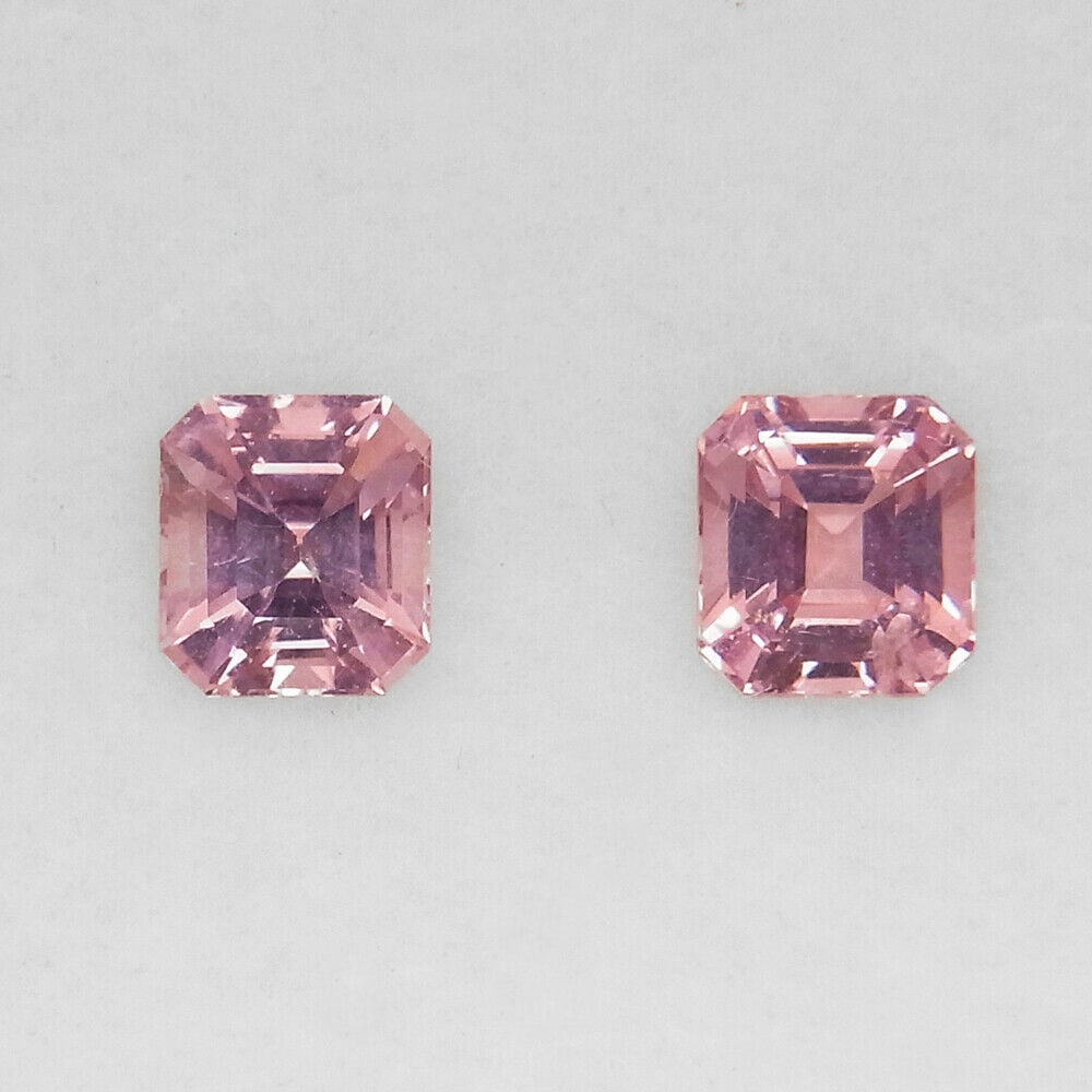 RARE 1.45 ct. Pair of Pink Spinel - BURMA, MYANMAR: RARE 1.45 ct. Pair of Pink Spinel - BURMA, MYANMAR Color - Pink Clarity - VS Cut - Emerald Cut Ct. Weight - 1.45 ct. Size - 5 x 4.5 mm No. of Spinel - 2 Origin - B