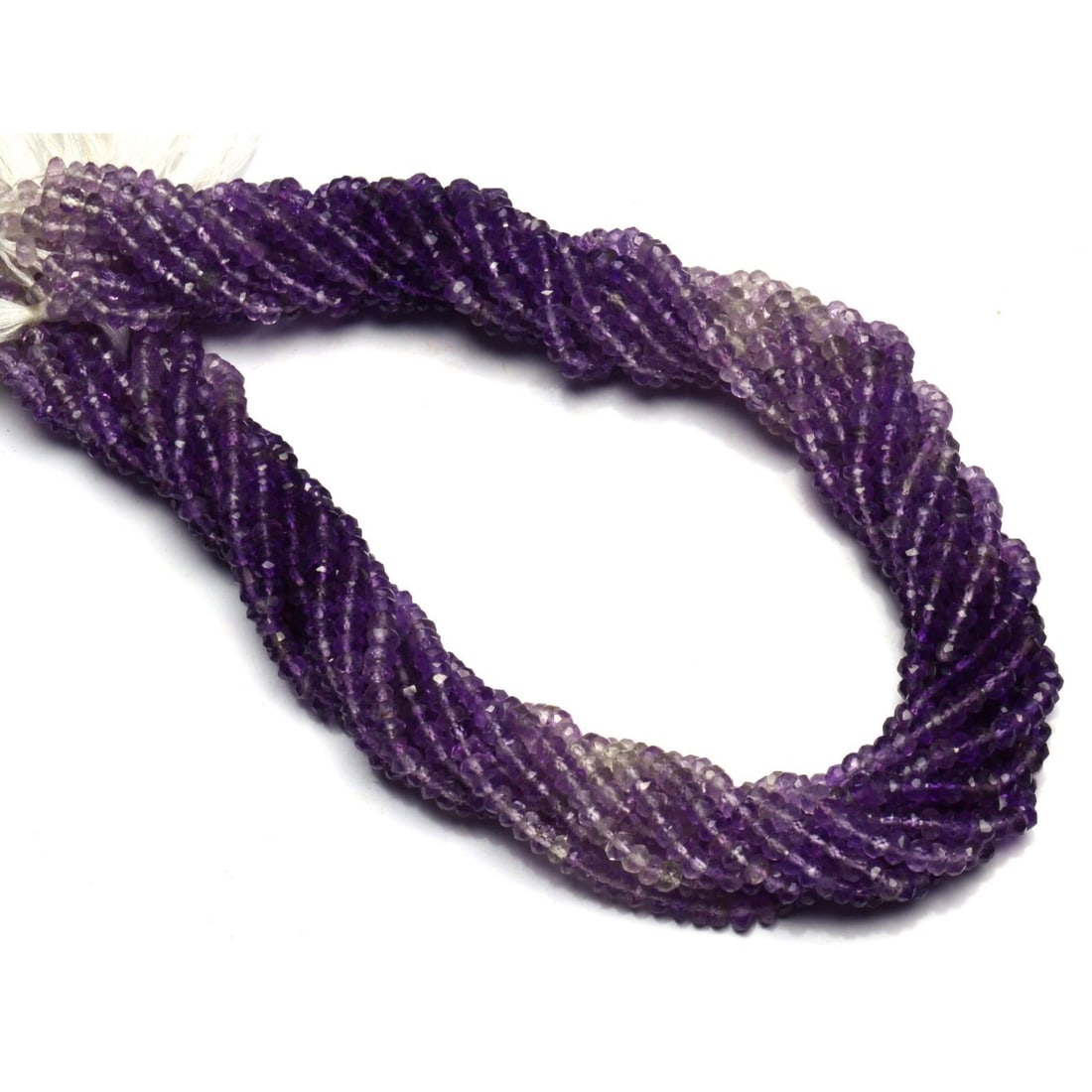 33.10 ct. Amethyst Rondelle Beads Strand for Necklace: 33.10 ct. Amethyst Micro Faceted Rondelle Beads Single Strand for Necklace Color - Purple Shape - Rondelle Beads Size - 3.5 mm Approx. Gem Weight - 33.10 ct. No. of strands - 1 Length -