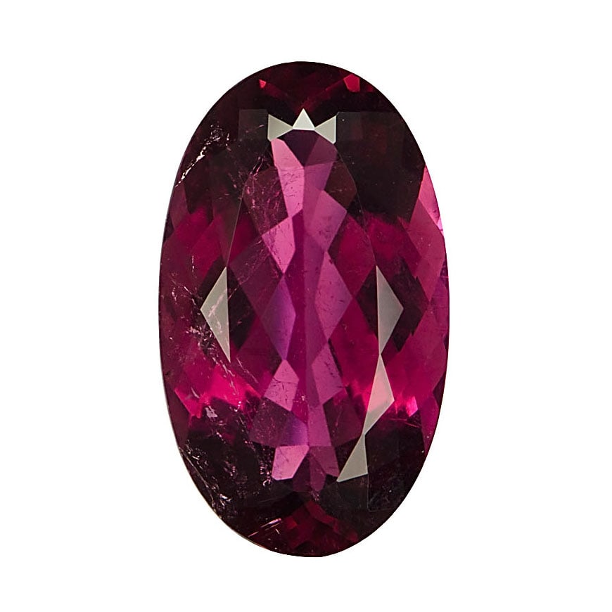 GIA Certified 16.17 ct. " Rubellite " Tourmaline - BRAZIL: GIA Certified 16.17 ct. Rubellite Tourmaline - BRAZIL Cut - Oval Modified Brilliant Cut Color - Purple-Red Clarity - VS Ct. Weight - 16.17 ct. Dimensions - 22.70 x 13.33 x 7.82 mm <