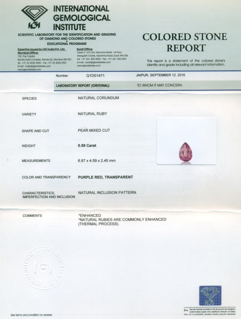 IGI Certified 0.59 ct. Ruby - MADAGASCAR - 2