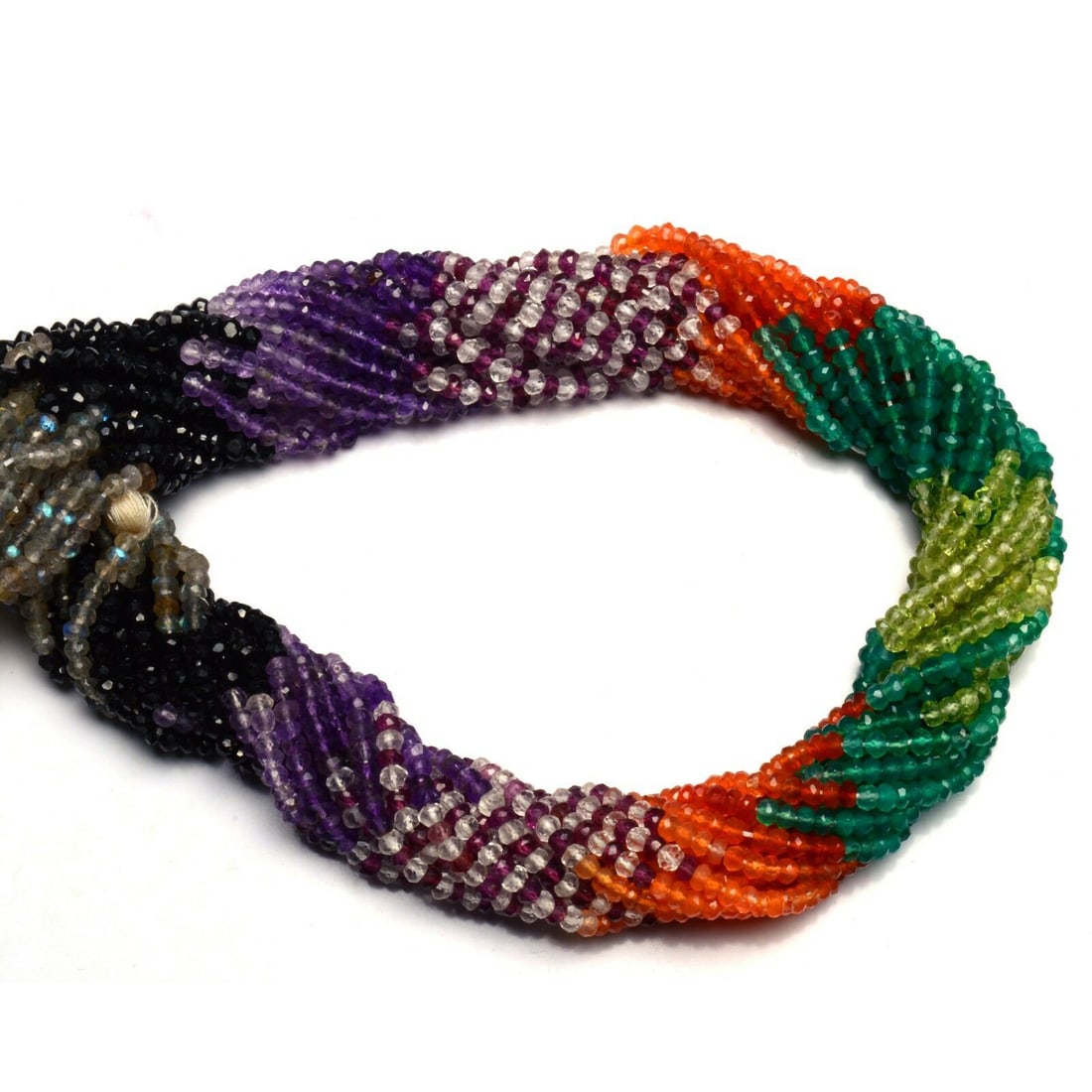 29 ct. Mix Gemstones Rondelle Beads Strand for Necklace: 29.00 ct. Natural Mix Gemstones Micro Faceted Rondelle Beads Single Strand for Necklace Color - Multi color Gemstones - Amethyst, Labradorite, Garnet, Onyx, Peridot, Crystal and Carnelian Gem Weight -