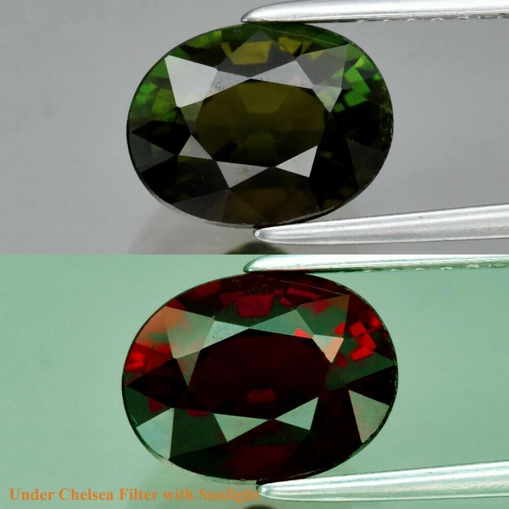 2.14 ct. Unheated Chrome Tourmaline - MOZAMBIQUE: 2.14 ct. Natural Unheated Chrome Tourmaline - MOZAMBIQUE Shape - Oval Color - Green to Red Clarity - SI1 Ct. Weight - 2.14 ct. Dimensions - 9.00 x 7.00 x 5.20 mm Origin -