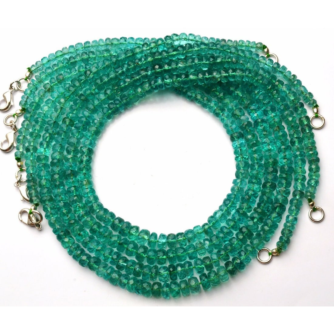125.00 ct. Ocean Green Apatite Beads Necklace: 125.00 ct. Natural Ocean Green Apatite Rondelle Beads Single strand Necklace Color - Ocean Green Shape - Rondelle Beads Size - 4 to 6 mm Approx. Gem Weight - 125.00 ct. No. of