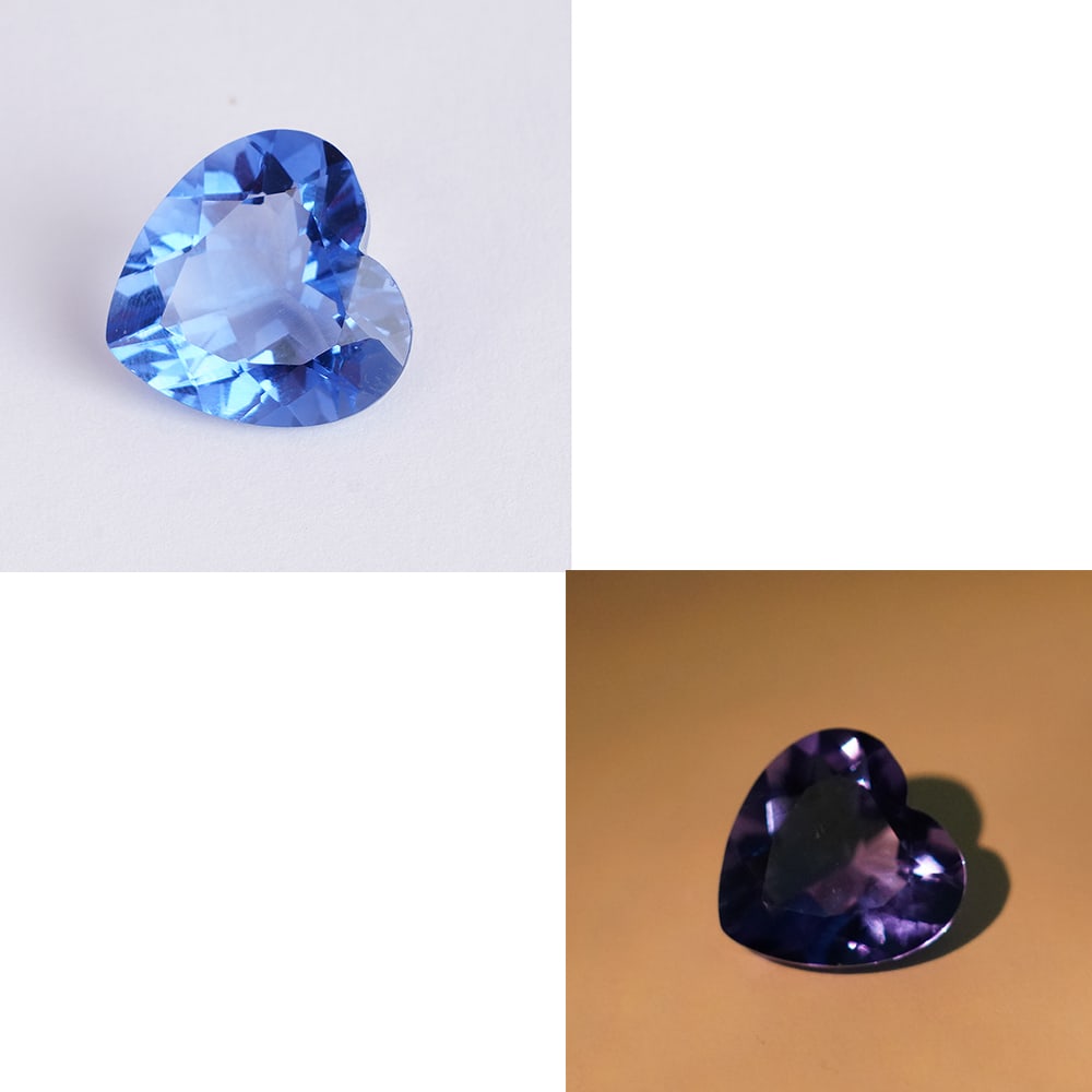 GFCO Cert. 11.90 ct. Color Change Fluorite - NAMIBIA: GFCO (Swiss) Certified 11.90 ct. Color Change Fluorite - NAMIBIA Color - Blue changing to Purple Cut - Heart Brilliant Fancy cut Ct. Weight - 11.90 ct. Clarity - VVS Dimensions - 15.18 x 14.88