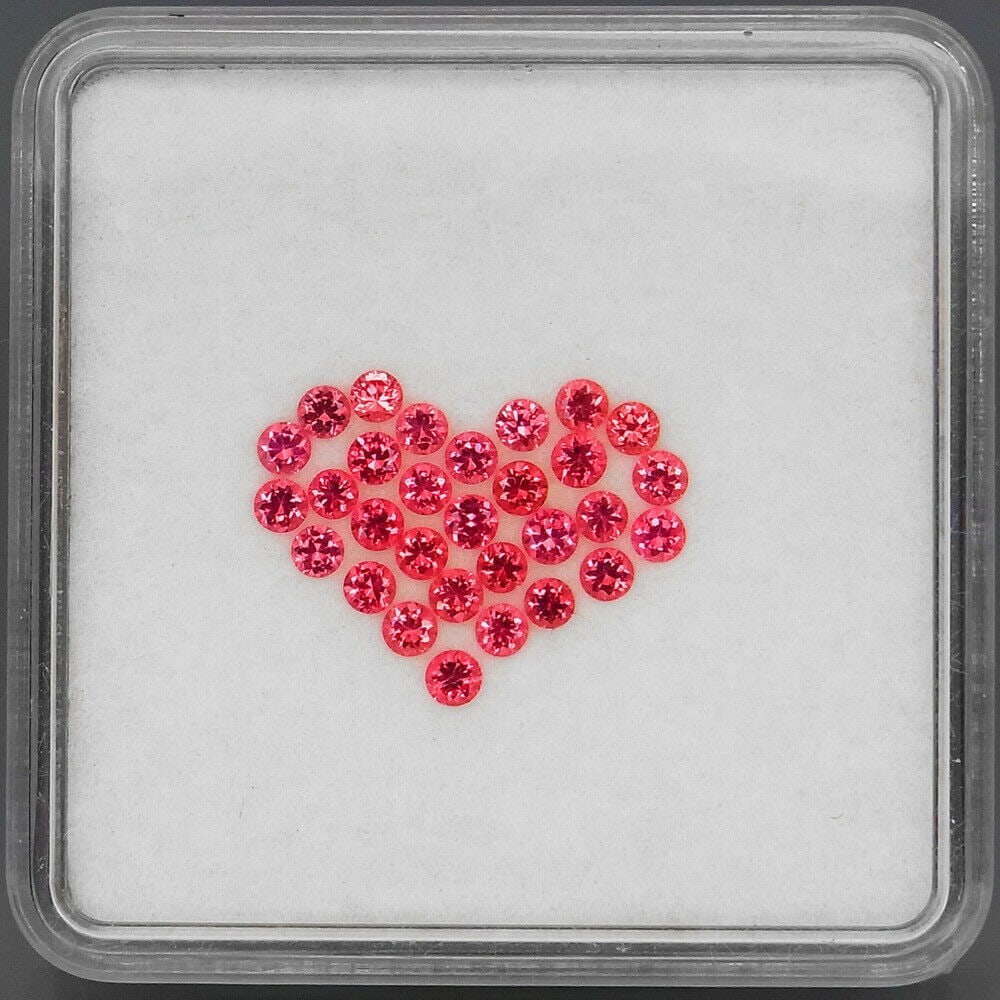 1.18 ct. Set of 30 Hot Pink Spinel - BURMA, MYANMAR: 1.18 ct. Set of 30 Hot Pink Spinel - BURMA, MYANMAR Color - Hot Pink Clarity - VS Cut - Round Ct. Weight - 1.18 ct. Size - 2 mm No. of Spinel - 30 Origin -