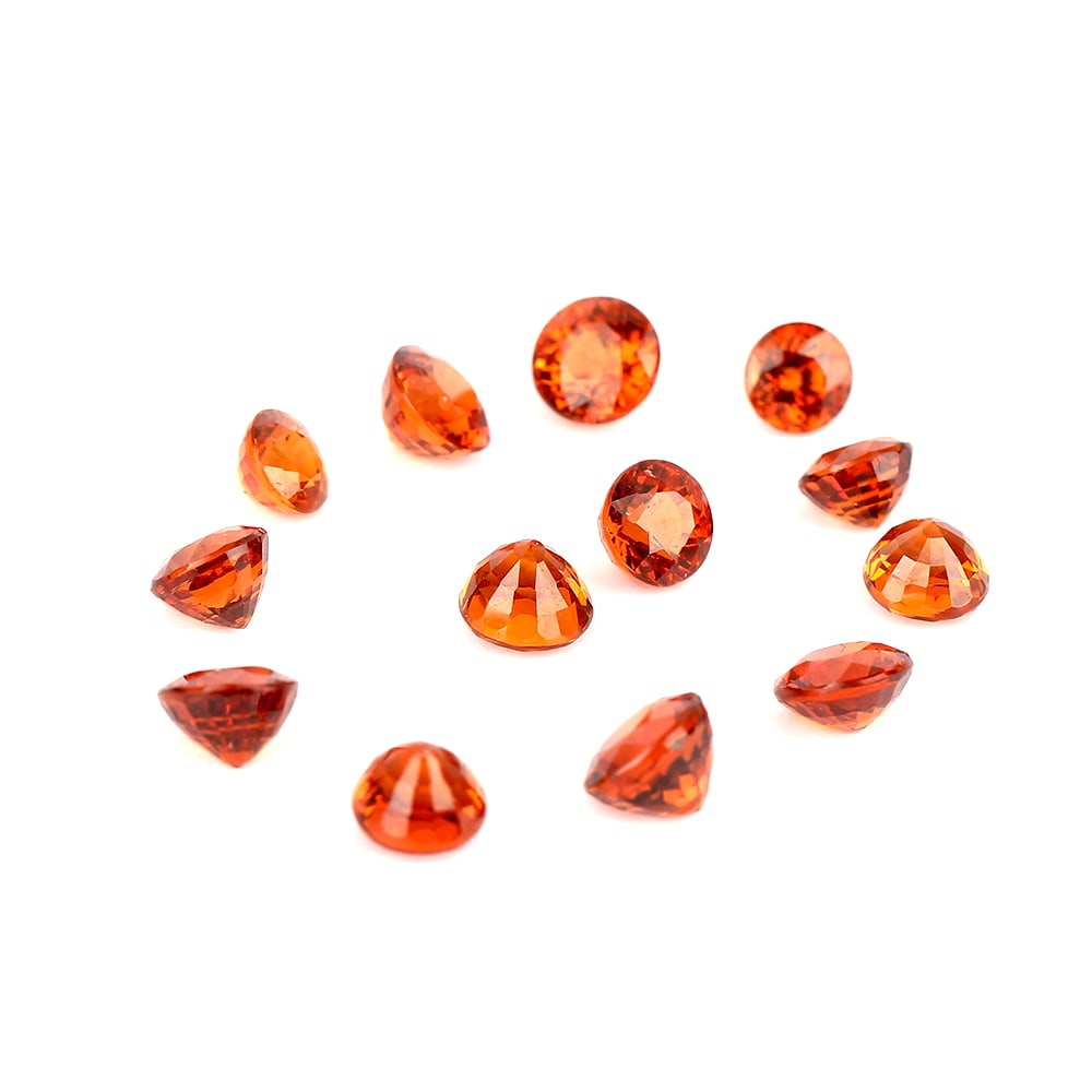 11.46 ct. Unheated Natural Mandarin Spessartite Garnets - AFRICA: 11.46 ct. Unheated Natural Mandarin Spessartite Garnets - AFRICA Cut - Round Color - Orange Ct. Weight - 11.46ct. Clarity - VS No. of Garnets - 13 Origin - AFRICA