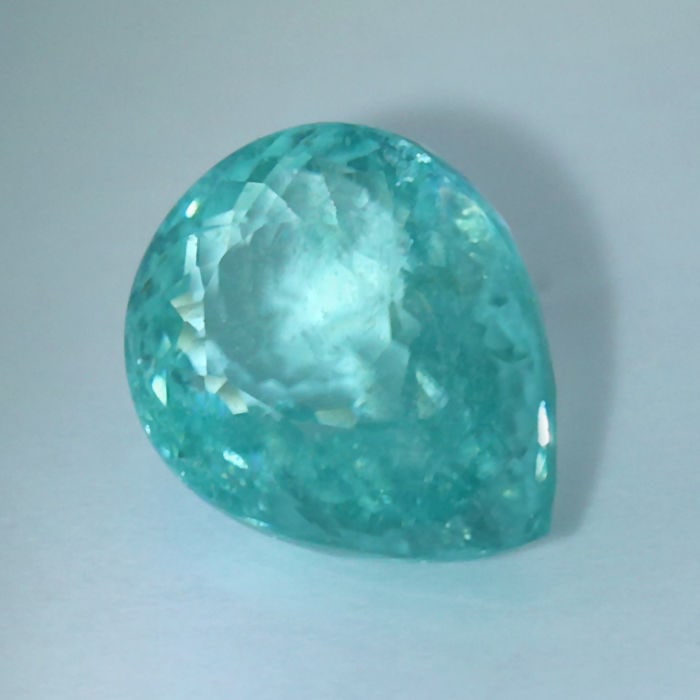 GIA Certified 4.08 ct. Neon Greenish Blue Paraiba Tourmaline - BRAZIL: GIA Certified 4.08 ct. Neon Greenish Blue Paraiba Tourmaline - BRAZIL Cut - Pear Modified Brilliant cut Color - Greenish Blue Clarity - VS - SI Ct. Weight - 4.08 c
