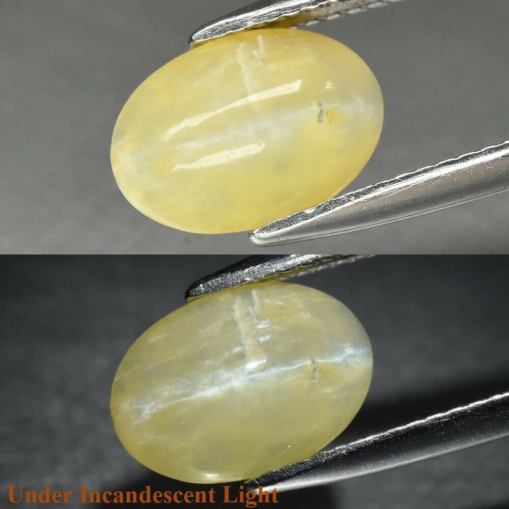 1.92 ct. Natural Cat’s Eye Opal - AFRICA: 1.92 ct. Natural Cat’s Eye Opal - AFRICA Shape - Oval Cabochon Color - Yellow Clarity - Semi-translucent Ct. Weight - 1.92 ct. Dimensions - 10.70 x 7.50 x 4.20 mm Origin