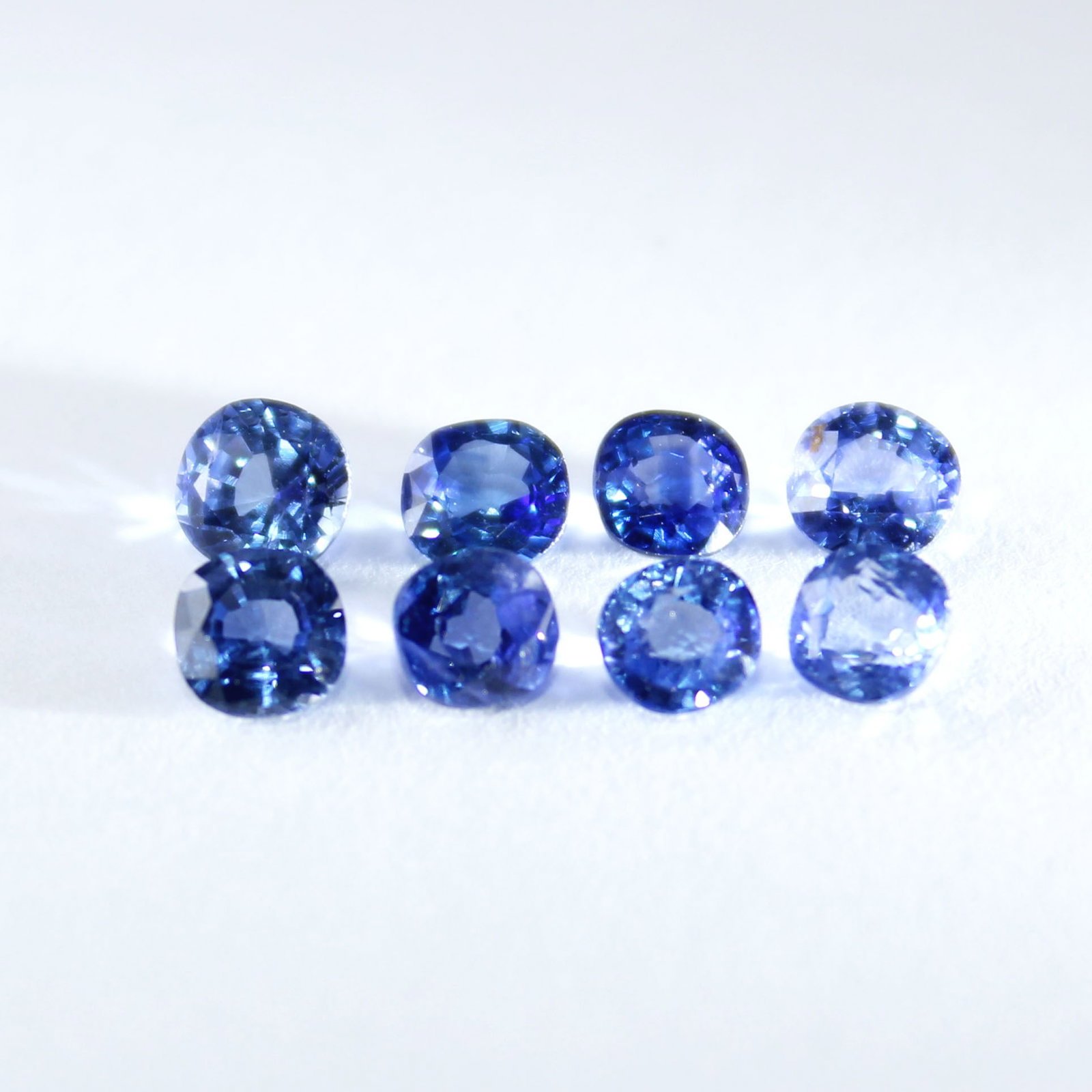 4.28 ct. Set of 8 Blue Sapphires - SRI LANKA (CEYLON): 4.28 ct. Set of 8 Blue Sapphires - SRI LANKA (CEYLON) Color - Blue Cut - Cushion Mixed Cut Ct. Wt. - 4.28 ct. Clarity - V