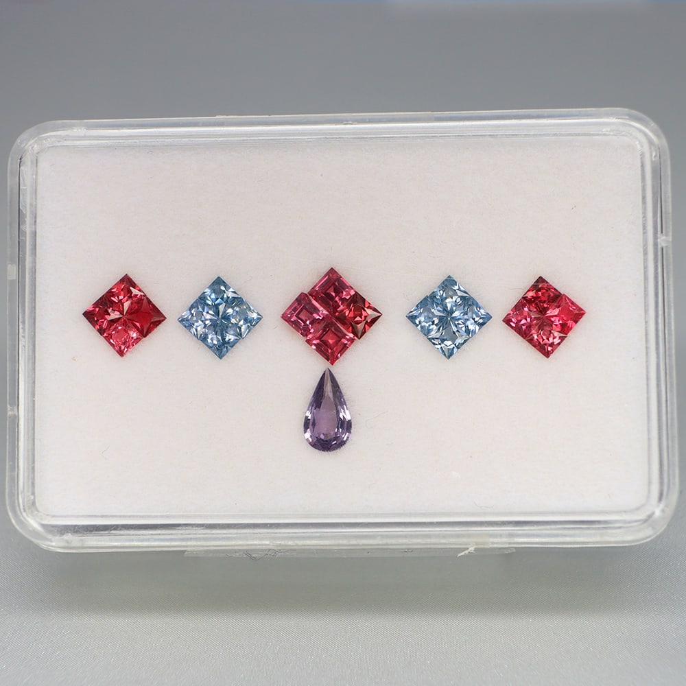 HGL Certified 2.62 ct. Spinel Lot - BURMA: HGL Certified 2.62 ct. Spinel Lot - BURMA, MYANMAR Color - Fancy color Cut - Mixed Shape Ct. Weight - 2.62 ct. Dimensions - 3 x 3 to 7 x 3.5 mm Clarity - VS & SI Treatment - None