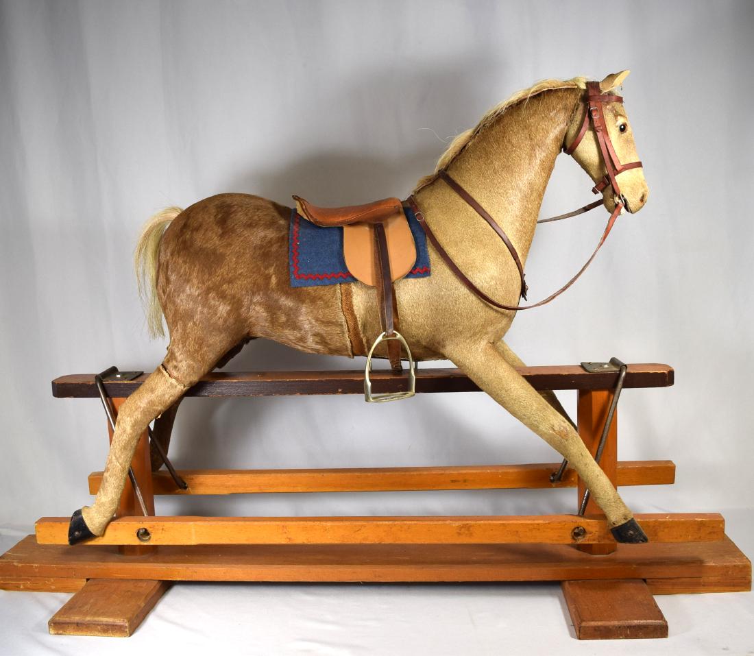 ANTIQUE GERMAN HIDE COVERED GLIDER ROCKING HORSE