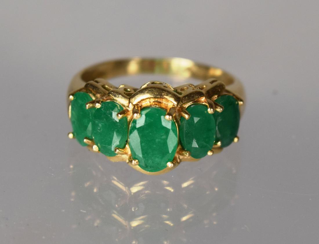 FIVE STONE EMERALD & 14KT GOLD RING: (1 of 3)