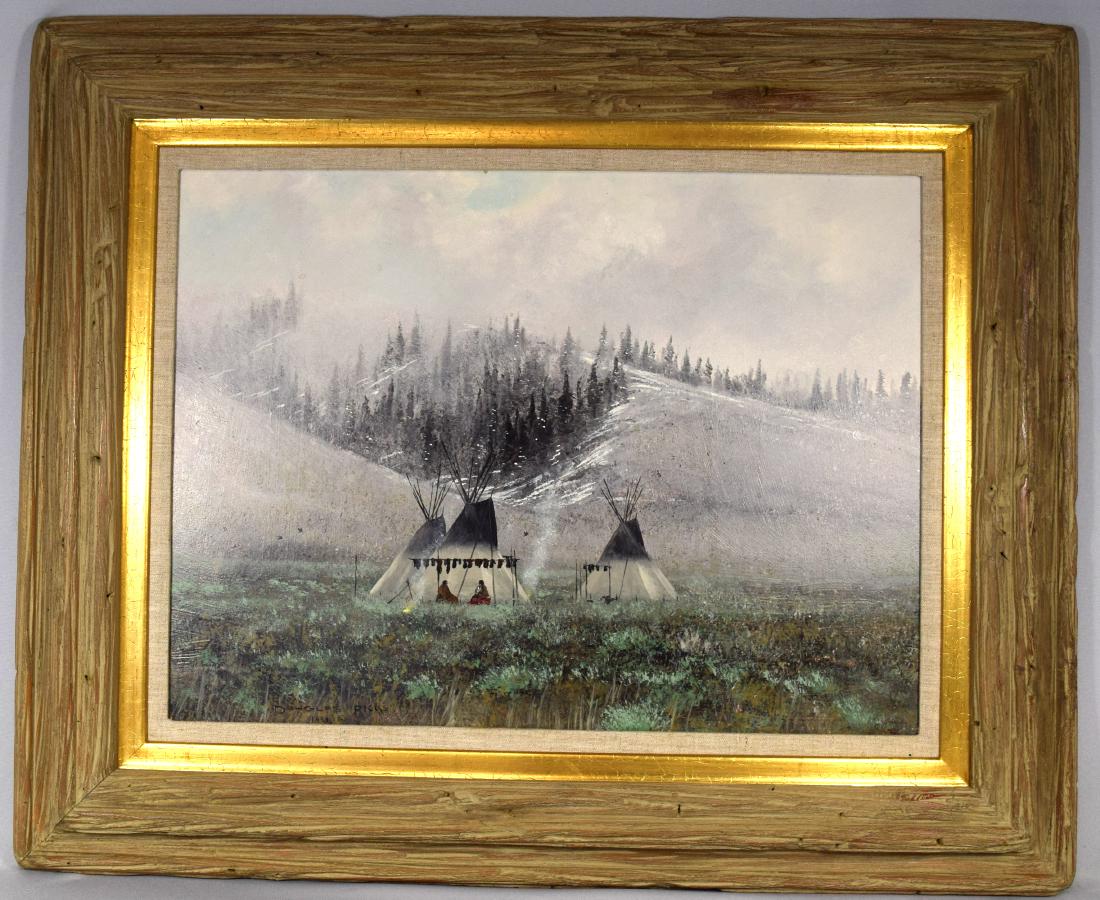 DOUGLAS RICKS OIL ON BOARD WINTER INDIAN ENCAMPMENT: (1 of 5)