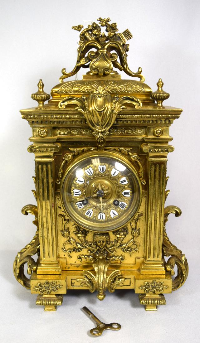 FRENCH LOUIS XV1 STYLE ROCOCCO BRASS MANTLE CLOCK: (1 of 7)