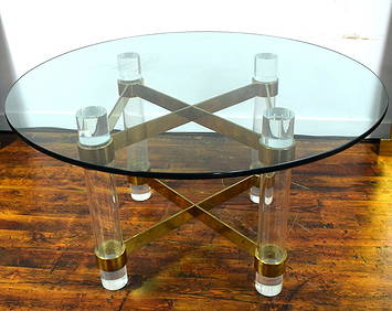 MID CENTURY MODERN LUCITE, BRASS & GLASS BREAKFAST (1 of 3)