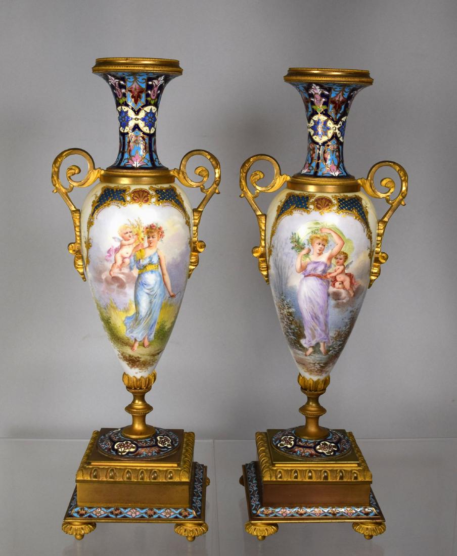 PAIR SERVES GILT BRONZE MOUNTED PORCELAIN URNS (1 of 7)