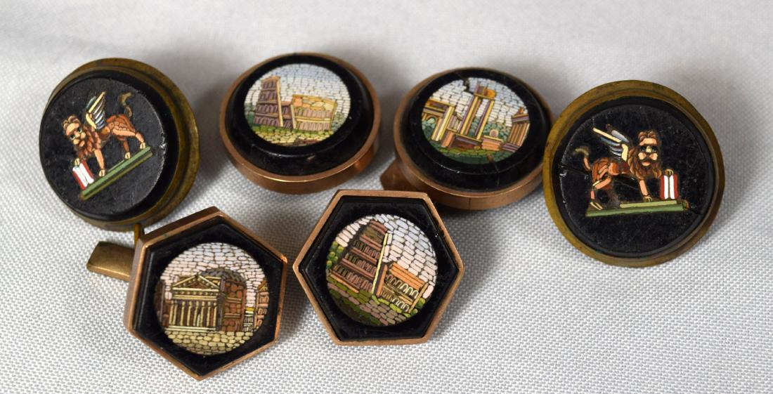19TH  C ITALIAN MIRCO-MOSAIC CUFFLINKS & BUTTONS: (1 of 5)