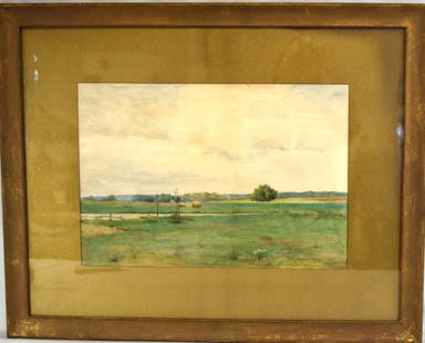 FRANCIS HENRY RICHARDSON LANDSCAPE WATERCOLOR PAINTING:: Francis Henry Richardson (American (Massachusetts) listed artist 1859-1934) is known for landscape, portrait and rural figure painting. Watercolor on painting. Signed lower right. Dated 1898. Image