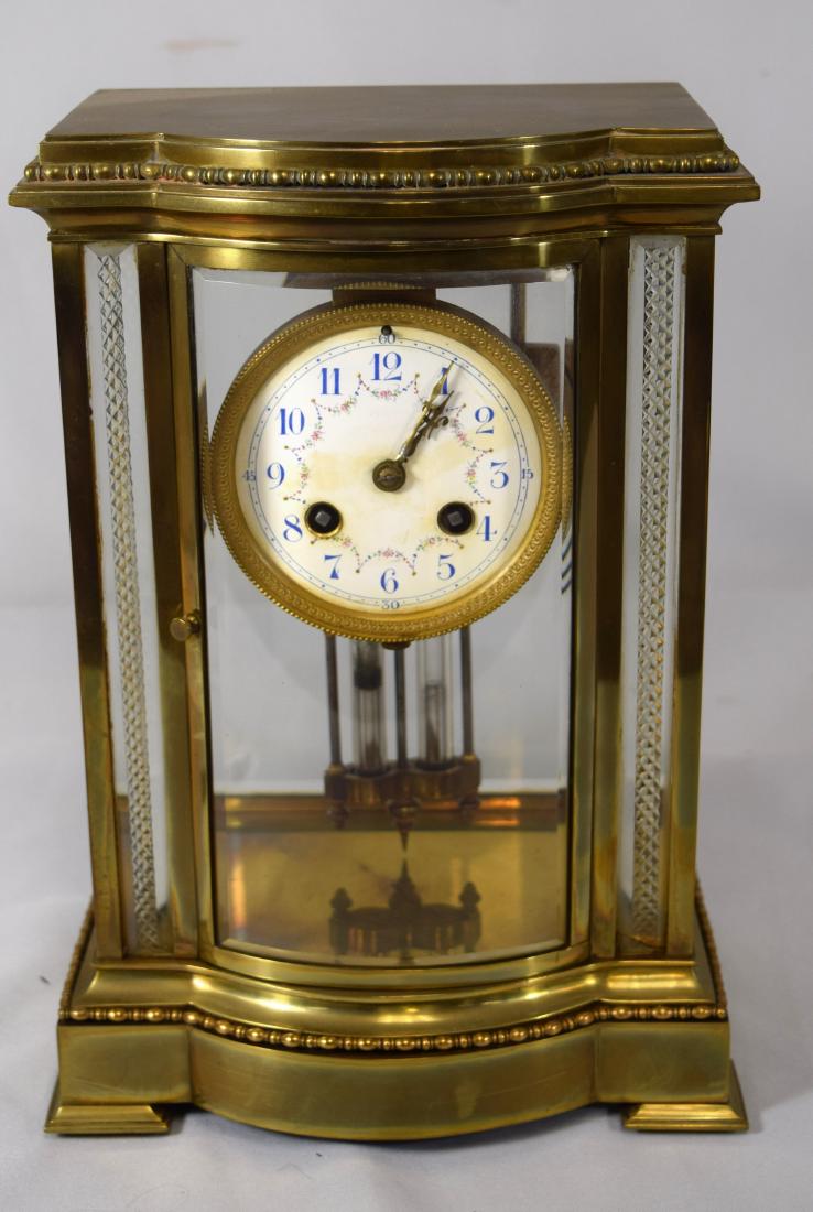 FRENCH BRASS & GLASS MANTEL CLOCK: (1 of 4)