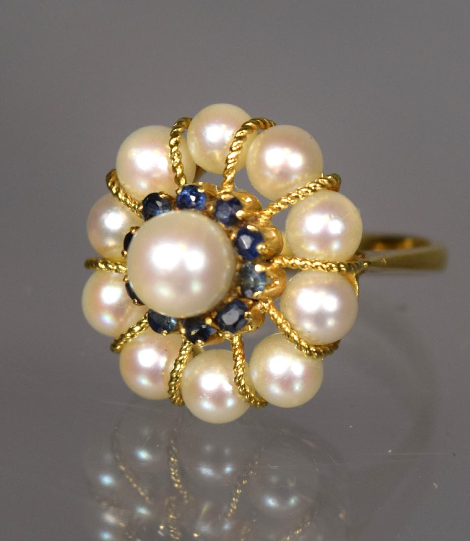 PEARL & SAPPHIRE FLOWER RING: (1 of 2)