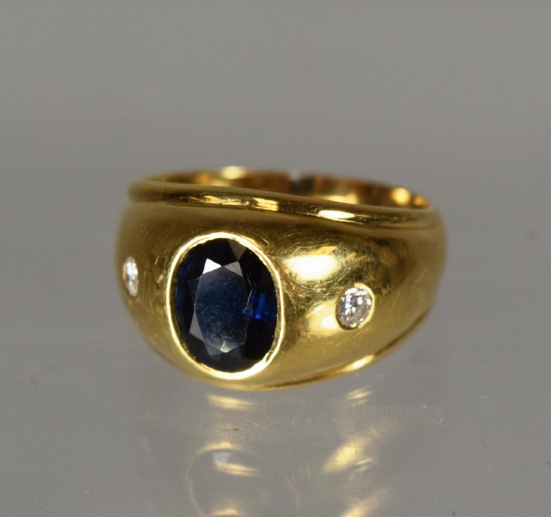 18KT YELLOW GOLD SAPPHIRE & DIAMOND RING: (1 of 3)