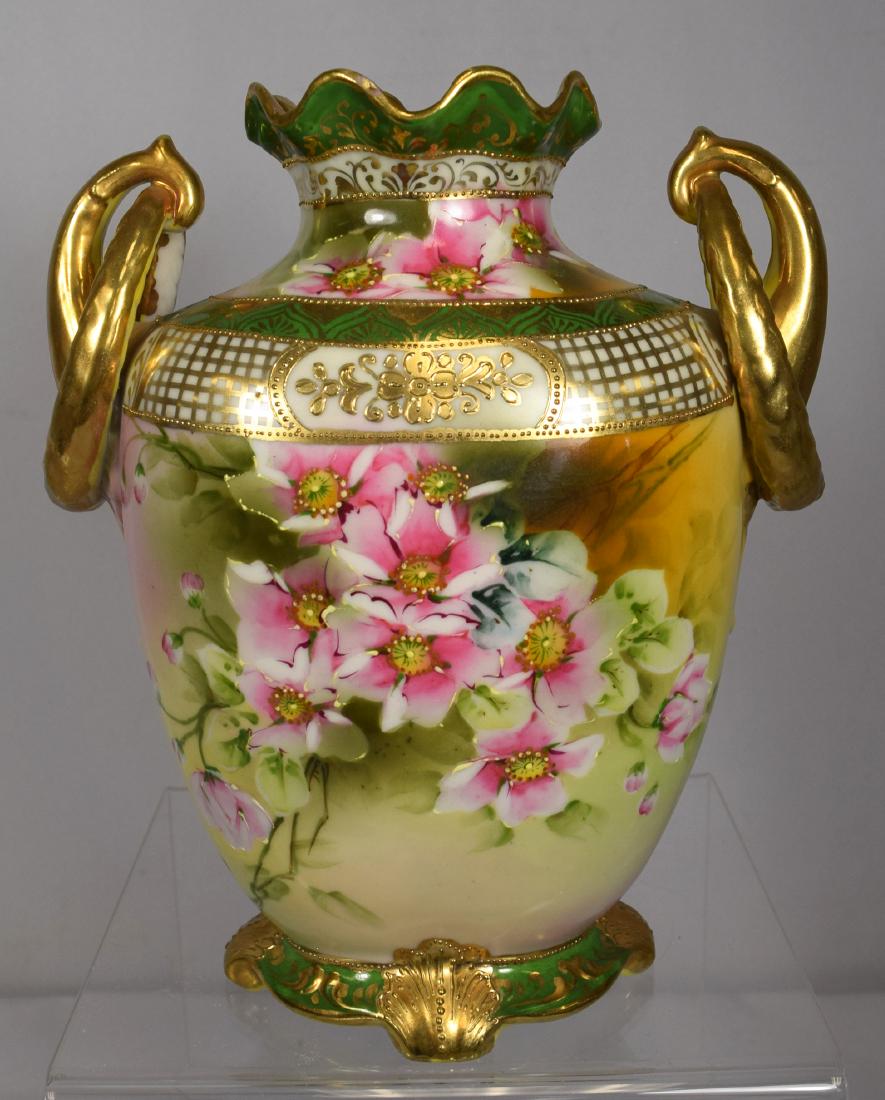 NIPPON PORCELAIN HAND PAINTED HANDLE VASE: (1 of 5)