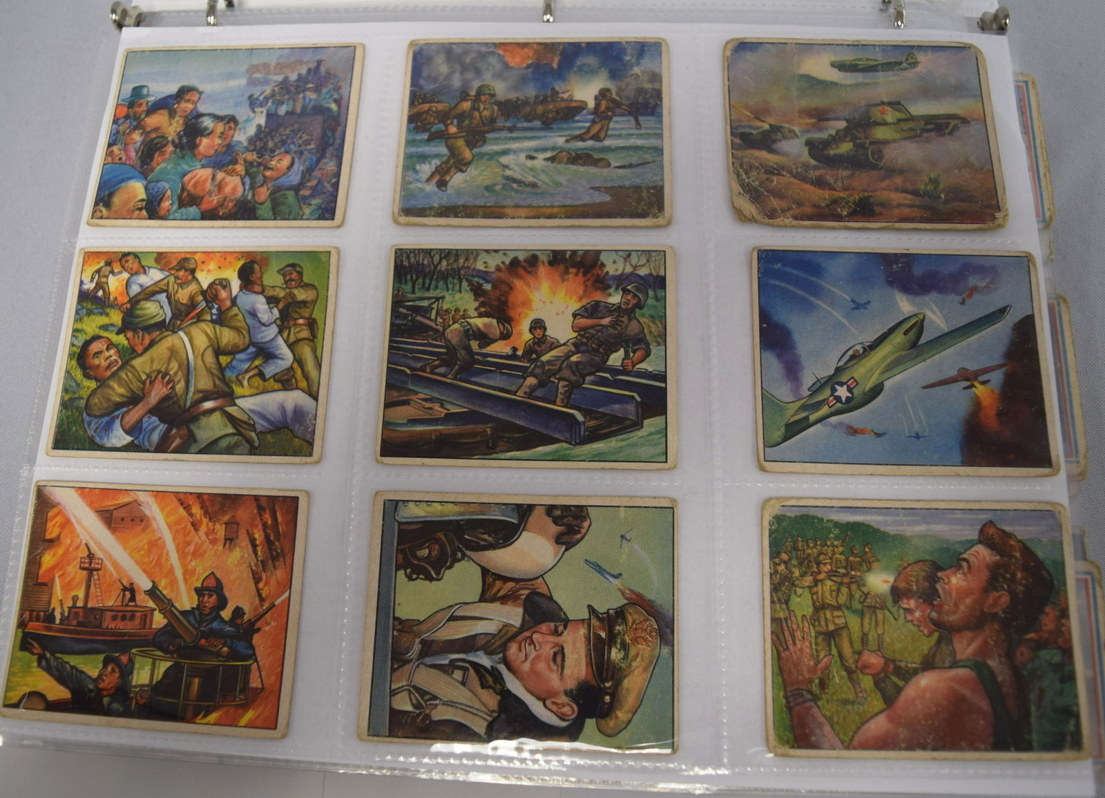 139 PART SETS OF BOWMAN, TOPPS & SKY BIRD TRADING: Consisting of 1) 33 Red Menace 1951 Bowman trading cards, (circulated Poor to fair condition). 2) 14 Fighting Marine Topps 1953 trading cards (circulated poor to fair condition.) 3) 38 Bowman 1954 US