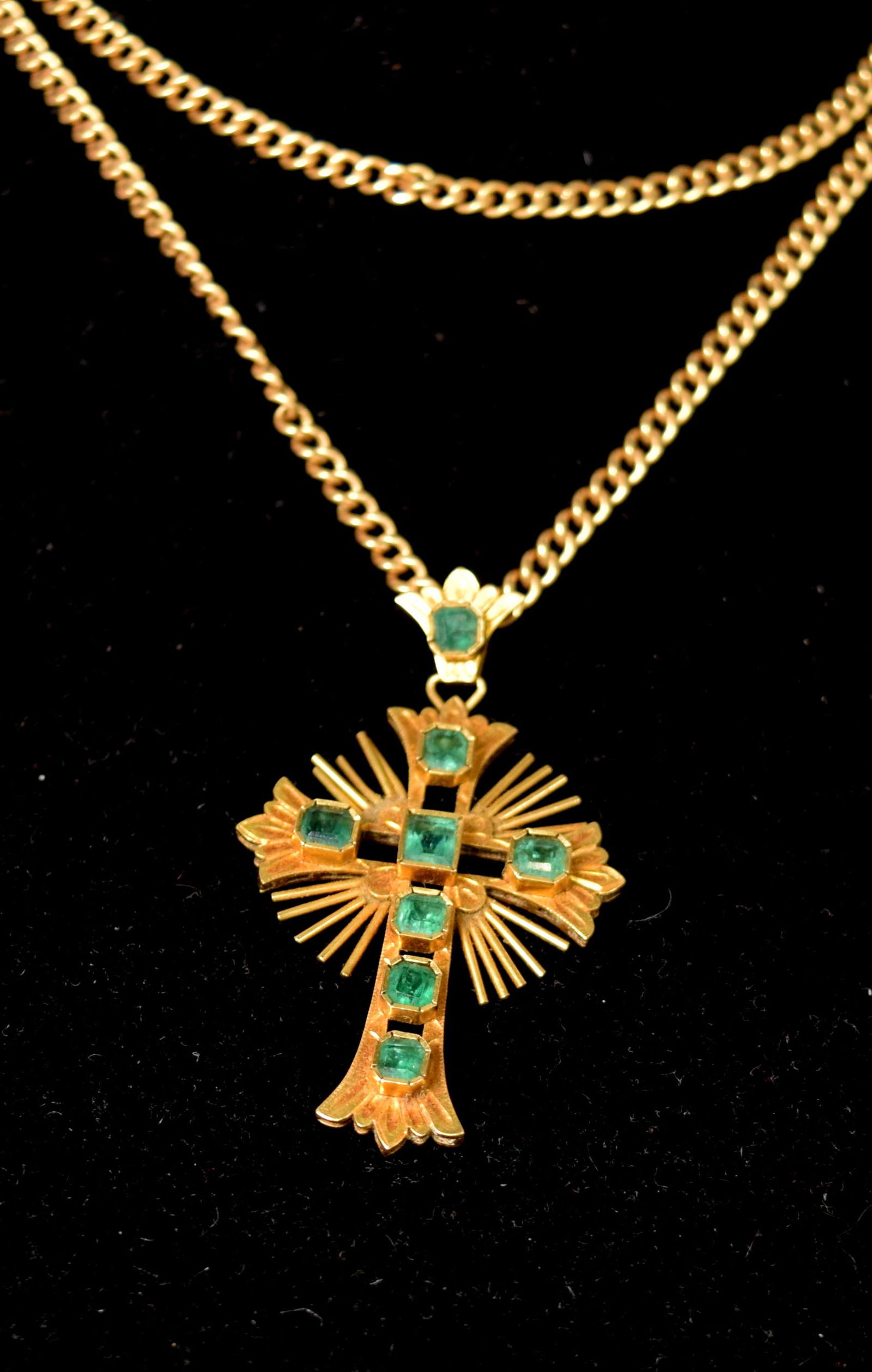 18KT YELLOW GOLD & EMERALD PENDANT/14KT GOLD CHAIN: (1 of 4)
