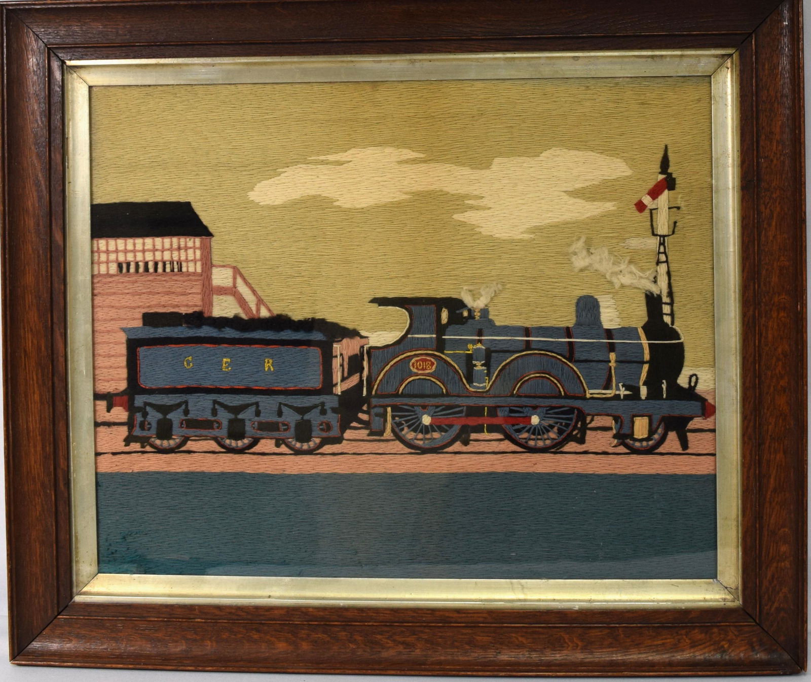 19th C UNUSUAL ENGLISH “WOOLIE” PICTURE OF A TRAIN (1 of 3)