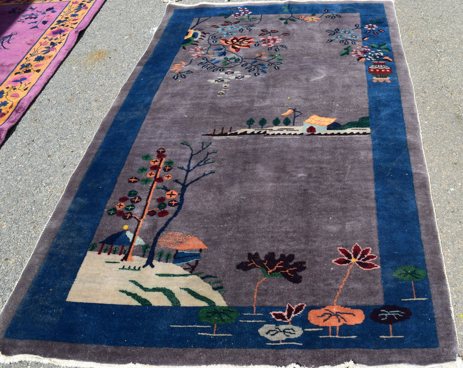 CHINESE ORIENTAL ART DECO PICTORIAL RUG:  (1 of 6)