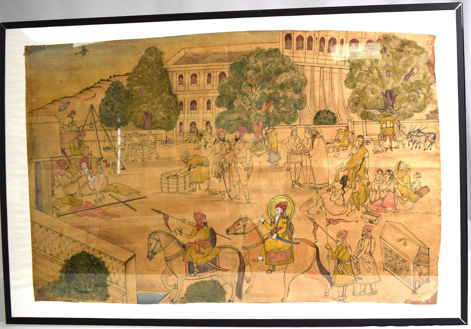 LARGE WATERCOLOR PAINTING  OF INDIAN SIKH SCHOOL: (1 of 5)