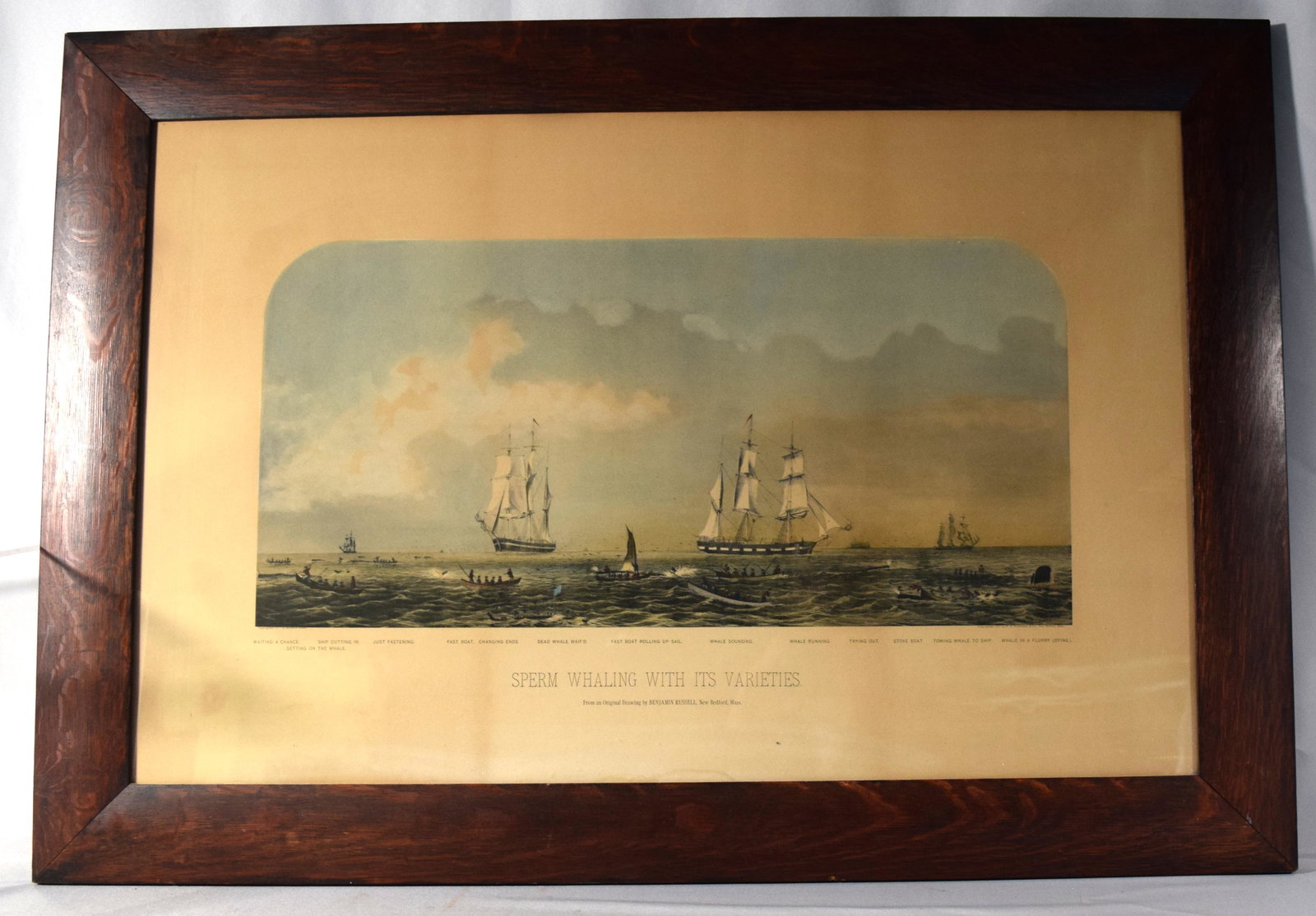 LARGE FRAMED WHALING LITHOGRAPH: (1 of 8)