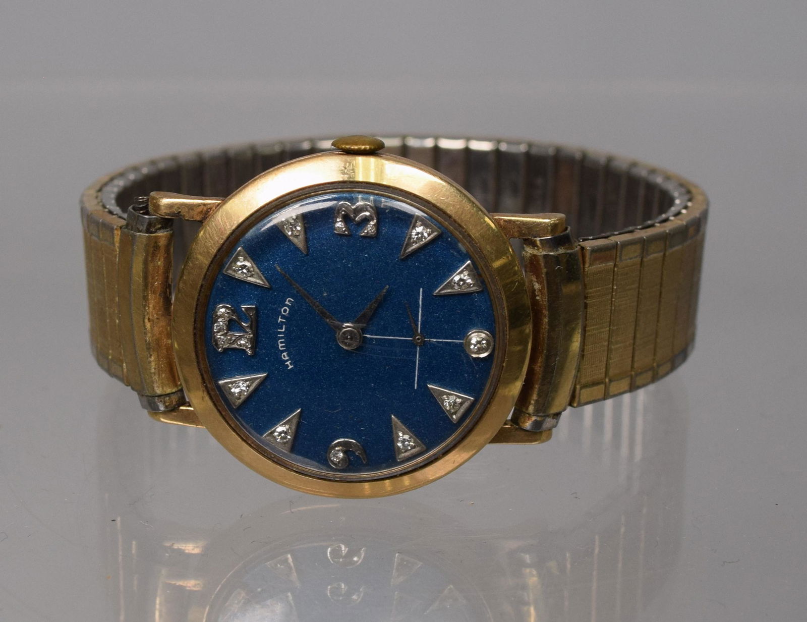 MENS VINTAGE HAMILTON 14KT & DIAMOND CASE WRISTWATCH: (1 of 4)