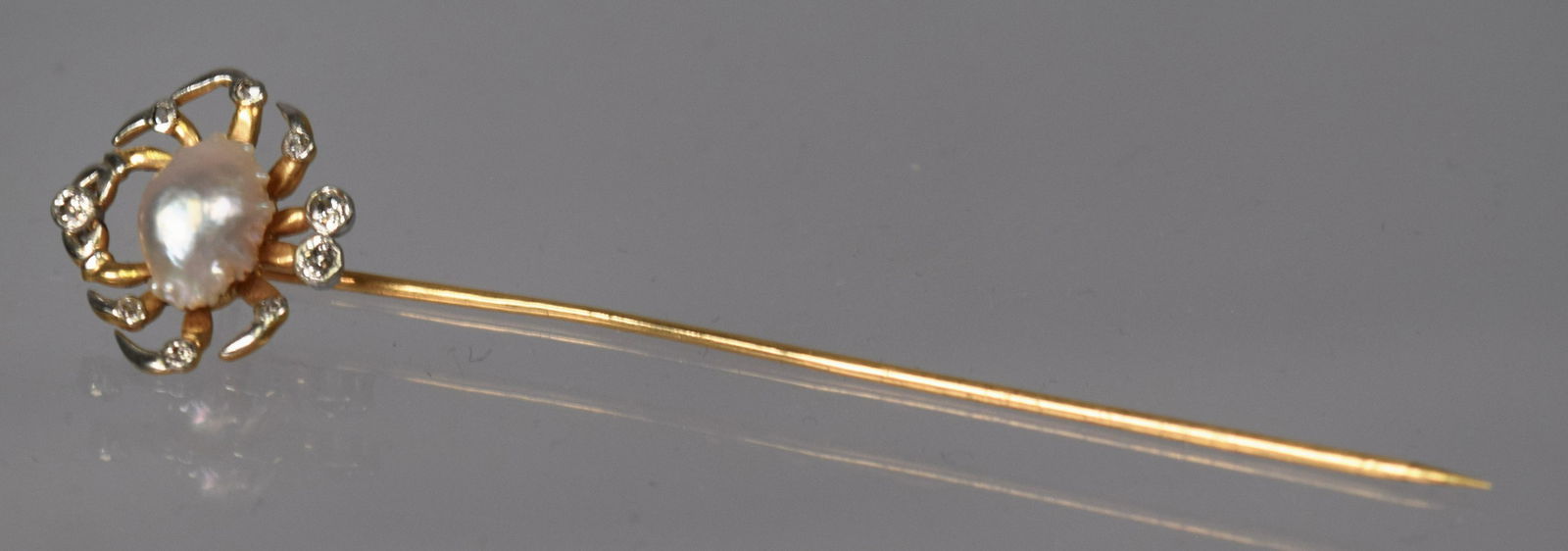 14KT YELLOW GOLD CRAB & PEARL STICK PIN: (1 of 3)