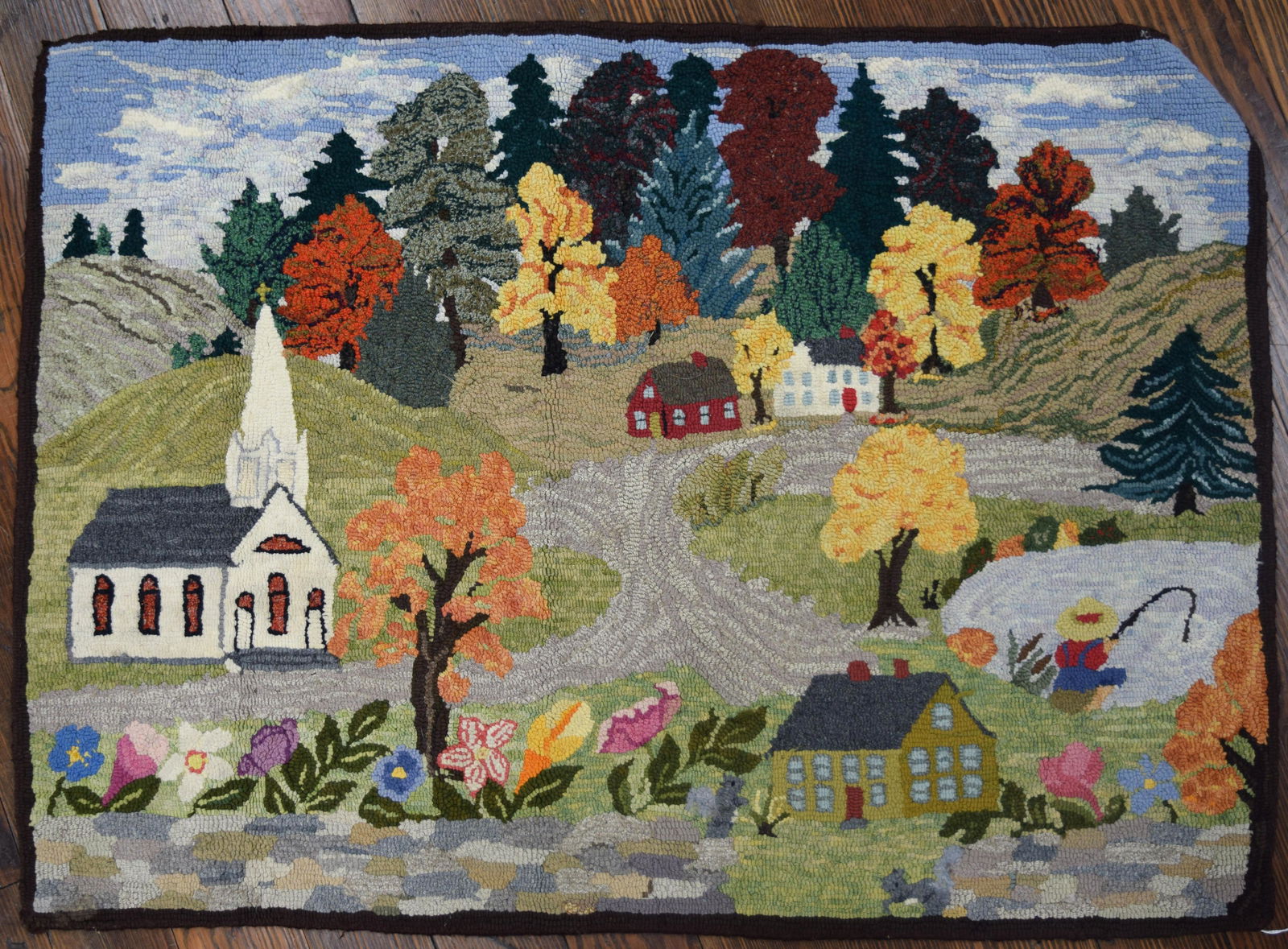 NEW ENGLAND FOLK ART HOOKED RUG: (1 of 5)