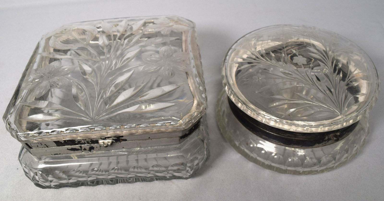 TWO PAIRPOINT CUT GLASS DRESSER BOXES: (1 of 2)