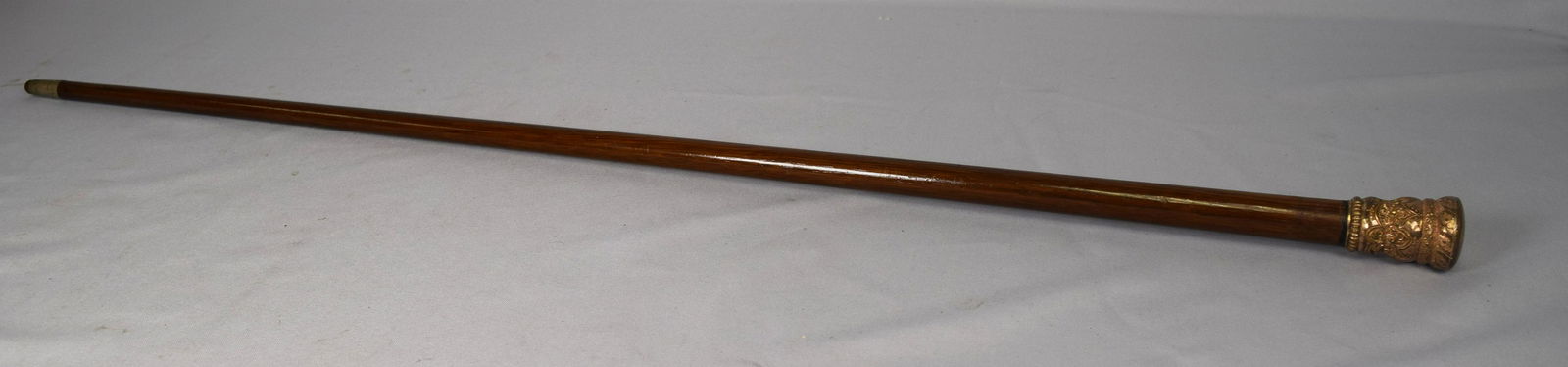 ANTIQUE GOLD PLATE TOP WALKING STICK: (1 of 3)